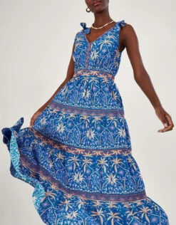 MONSOON Palm Print Midi Dress Blue -Amour Fashion 24 54291902 4