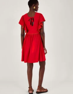MONSOON Embroidered Ruffle Sleeve Jersey Dress Red -Amour Fashion 24 54294109 3