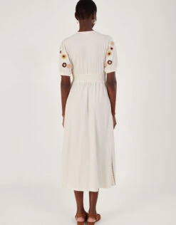 MONSOON Crochet Trim Midi Dress In Linen Blend Natural -Amour Fashion 24 54294660 3