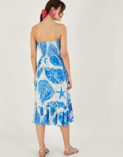 MONSOON Shell Print Shirred Bandeau Midi Dress Ivory -Amour Fashion 24 54298546 3