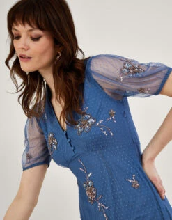 MONSOON Pamela Embellished Tea Dress Blue -Amour Fashion 24 54299402 4