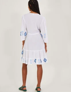 MONSOON Geometric Diamond Embroidered Kaftan Dress In LENZING™ ECOVERO™ White -Amour Fashion 24 54306613 3