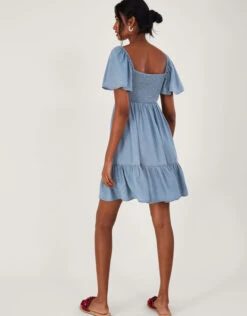 MONSOON Embroidered Short Denim Dress Blue -Amour Fashion 24 54309339 3