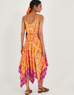 MONSOON Bandhani Print Hanky Hem Midi Dress In LENZING™ ECOVERO™ Orange -Amour Fashion 24 54310815 3