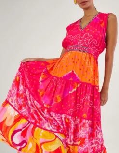 MONSOON Bandhani Contrast Print Midi Dress In LENZING™ ECOVERO™ Red 10 MONSOON Bandhani Contrast Print Midi Dress In LENZING™ ECOVERO™ Red -Amour Fashion 24 54316009 4