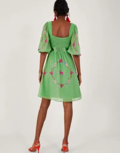 MONSOON Emelia Floral Embroidered Dress In Recycled Polyester Green -Amour Fashion 24 64018807 3