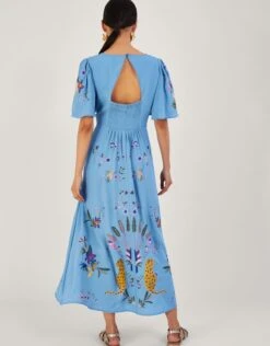 MONSOON Audra Embroidered Tea Dress In Recycled Polyester Blue -Amour Fashion 24 64019302 3