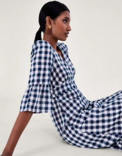 MONSOON Gingham Dress Blue -Amour Fashion 24 64033361 3