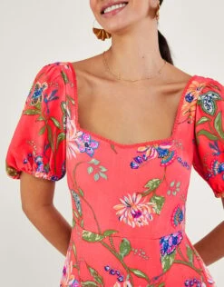 MONSOON Regina Floral Print Tea Dress With Sustainable Viscose Orange -Amour Fashion 24 64044034 4