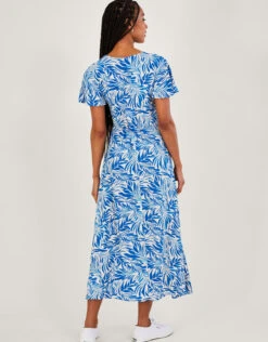 MONSOON Florence Leaf Print Tea Dress In Sustainable Viscose Blue 11 MONSOON Florence Leaf Print Tea Dress In Sustainable Viscose Blue -Amour Fashion 24 64045102 3