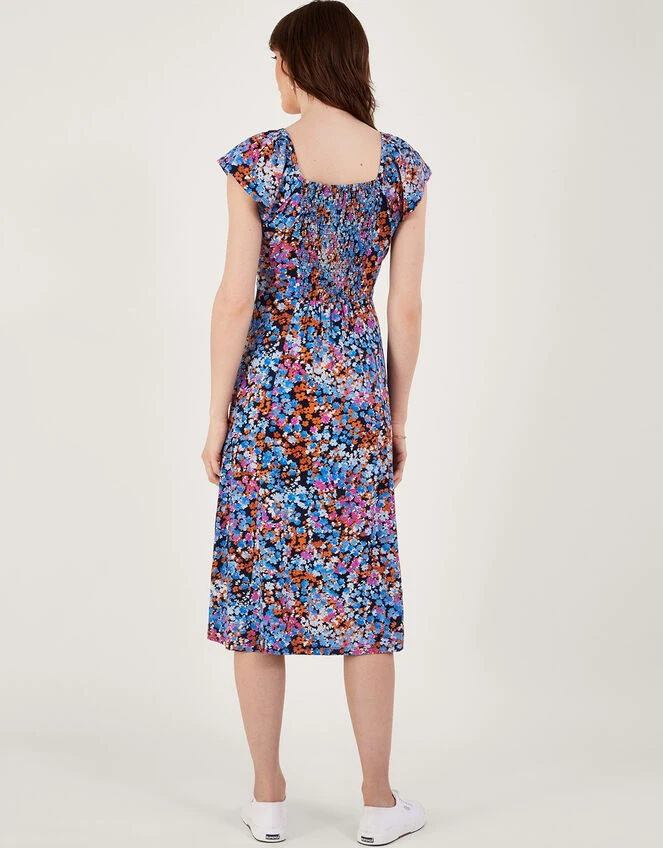 MONSOON Twist Detail Ditsy Print Jersey Dress Blue 5 MONSOON Twist Detail Ditsy Print Jersey Dress Blue - Image 3