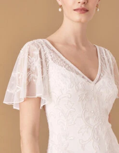 MONSOON Kitty Embellished Flutter Sleeve Bridal Dress Ivory -Amour Fashion 24 84012146 3