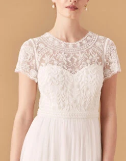 MONSOON Olive Floral Embellished Tulle Bridal Dress Ivory -Amour Fashion 24 84012446 3