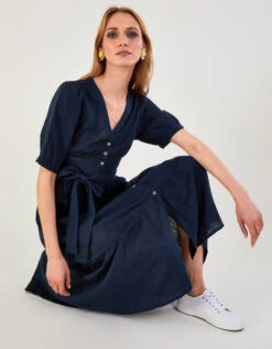 MONSOON Cutwork Detail Tiered Dress In Linen Blend Blue -Amour Fashion 25 54009561 4