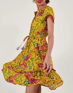 MONSOON Floral And Palm Print Dress In LENZING™ ECOVERO™ Yellow -Amour Fashion 25 54020514 4