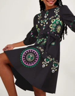MONSOON Embroidered Tiered Dress Black -Amour Fashion 25 54023601 2