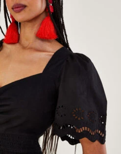 MONSOON Broderie Trim Midi Dress Black -Amour Fashion 25 54074201 4