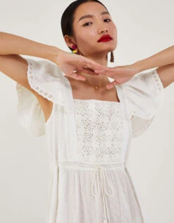 MONSOON Woven Mixed Fabric Midi Dress White -Amour Fashion 25 54074813 4