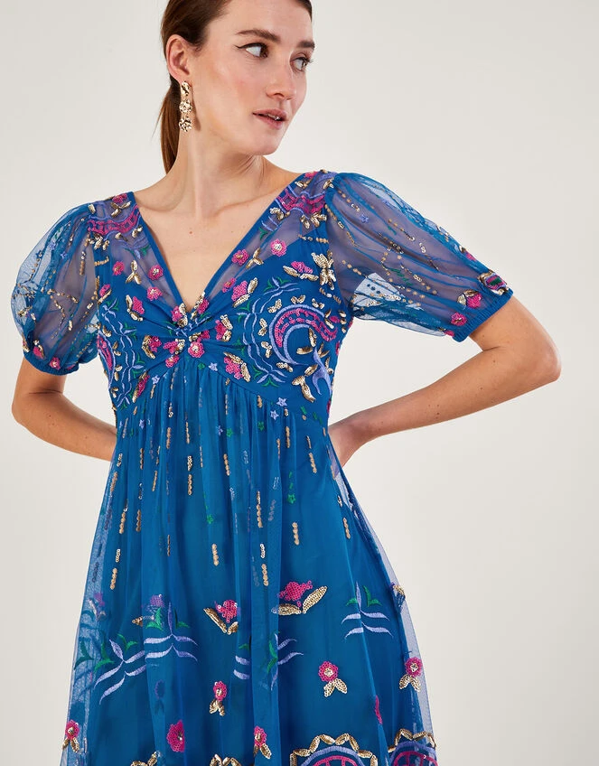 MONSOON Tilly Embellished Maxi Dress In Recycled Polyester Blue 4 MONSOON Tilly Embellished Maxi Dress In Recycled Polyester Blue - Image 2