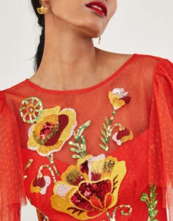 MONSOON Claudia Embellished Midi Dress Red -Amour Fashion 25 54088909 4