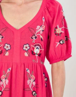 MONSOON Embroidered Midi Dress In Linen Blend Orange -Amour Fashion 25 54265634 4