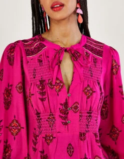 MONSOON Keyhole Neckline Print Short Dress Pink -Amour Fashion 25 54265710 4