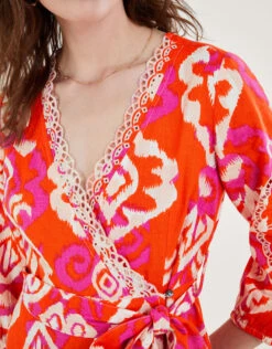 MONSOON Aspen Wrap Dress In Linen Blend Orange -Amour Fashion 25 54276015 4