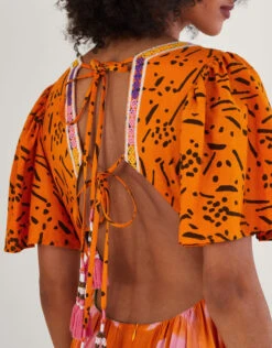 MONSOON Print Kaftan Dress In LENZING™ ECOVERO™ Orange -Amour Fashion 25 54283234 4