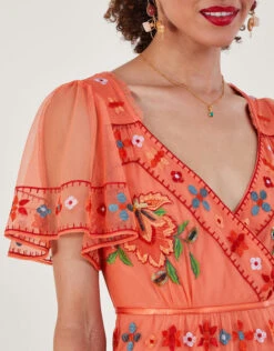 MONSOON Ana Embroidered Tiered Dress In Recycled Polyester Orange -Amour Fashion 25 54287915 4