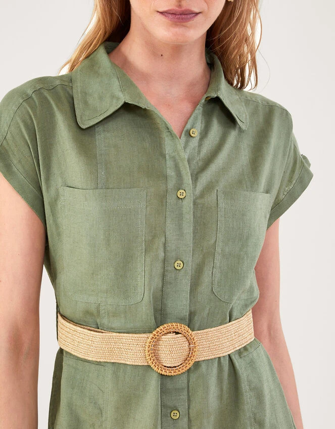 MONSOON Belted Midi Dress In Linen Blend Green 6 MONSOON Belted Midi Dress In Linen Blend Green - Image 4