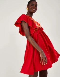 MONSOON Embroidered Ruffle Sleeve Jersey Dress Red -Amour Fashion 25 54294109 4
