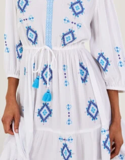 MONSOON Geometric Diamond Embroidered Kaftan Dress In LENZING™ ECOVERO™ White -Amour Fashion 25 54306613 4