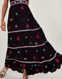 MONSOON Wide Strap Motif Embroidered Maxi Cami Dress Black -Amour Fashion 25 54315801 4