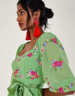 MONSOON Emelia Floral Embroidered Dress In Recycled Polyester Green -Amour Fashion 25 64018807 4