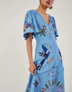 MONSOON Audra Embroidered Tea Dress In Recycled Polyester Blue -Amour Fashion 25 64019302 4
