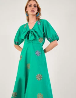 MONSOON Embroidered Flower Midi Dress Green -Amour Fashion 25 64031707 4