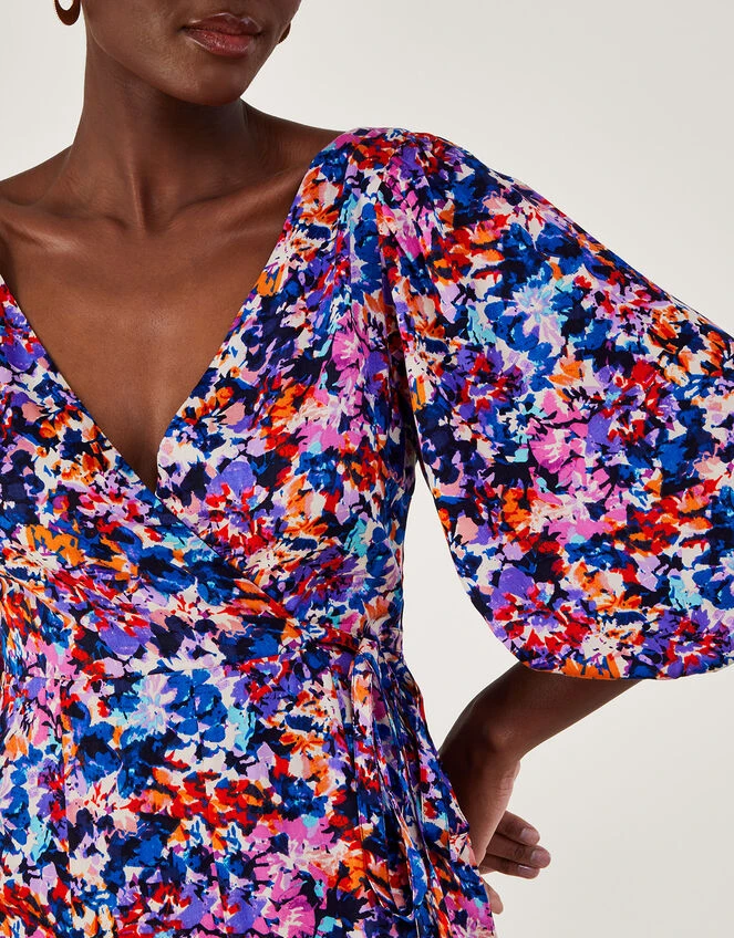 MONSOON Palmer Print Pleated Dress In Sustainable Viscose Blue 6 MONSOON Palmer Print Pleated Dress In Sustainable Viscose Blue - Image 4