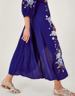 MONSOON Olla Floral Embroidered Tea Dress In Sustainable Viscose Blue -Amour Fashion 25 64043902 4