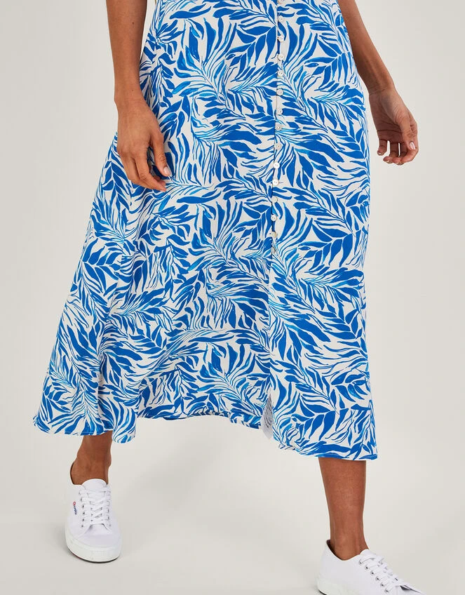 MONSOON Florence Leaf Print Tea Dress In Sustainable Viscose Blue 7 MONSOON Florence Leaf Print Tea Dress In Sustainable Viscose Blue - Image 5