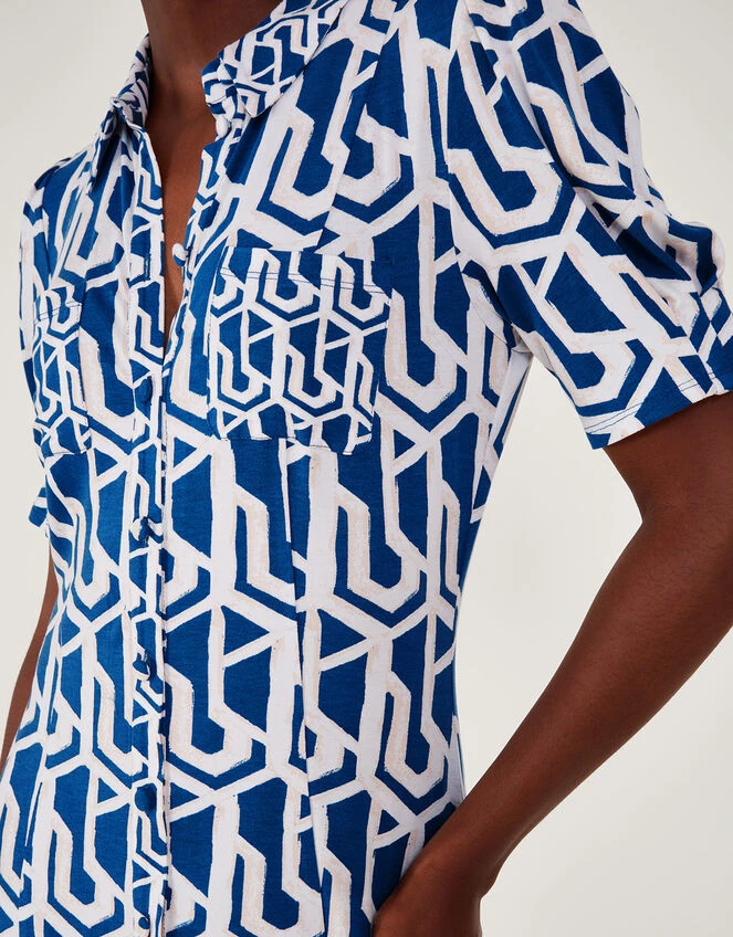 MONSOON Rizzoli Geometric Print Shirt Dress Blue 6 MONSOON Rizzoli Geometric Print Shirt Dress Blue - Image 4