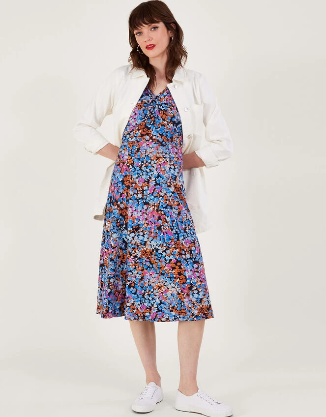 MONSOON Twist Detail Ditsy Print Jersey Dress Blue 6 MONSOON Twist Detail Ditsy Print Jersey Dress Blue - Image 4