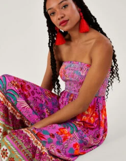 MONSOON Bandeau Palm Print Dress In LENZING™ ECOVERO™ Pink -Amour Fashion 25 64178210 4