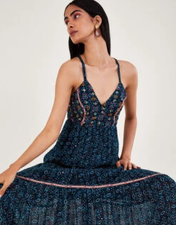 MONSOON Embellished Print Maxi Cami Dress In Sustainable Viscose Blue -Amour Fashion 25 64180861 4