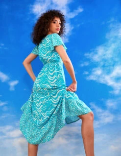 MONSOON Wrap Wave Print Midi Dress In LENZING™ ECOVERO™ Green