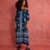 MONSOON Printed Shirred Off-Shoulder Dress In LENZING™ ECOVERO™ Blue 1 MONSOON Printed Shirred Off-Shoulder Dress In LENZING™ ECOVERO™ Blue -Amour Fashion 51 34738261 1