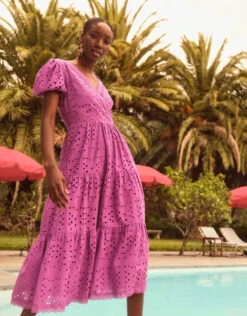 MONSOON Fabiola Broderie Dress Purple