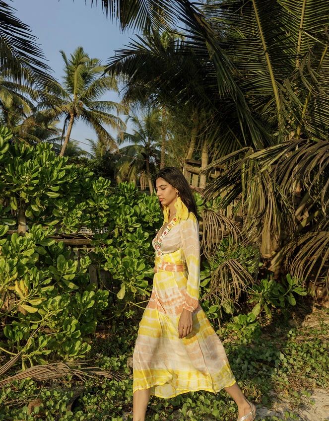 MONSOON Premium Tie Dye Maxi Kaftan Dress Yellow 3 MONSOON Premium Tie Dye Maxi Kaftan Dress Yellow