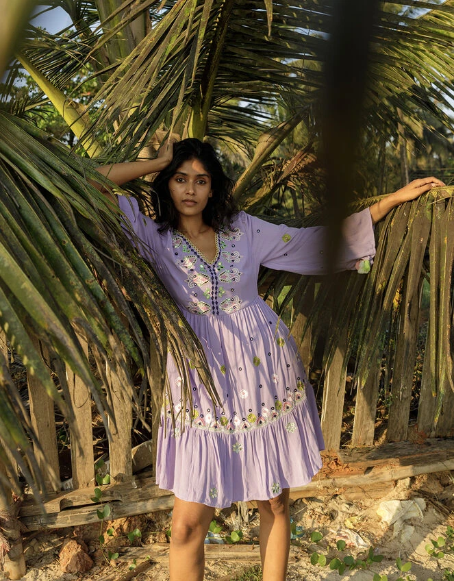 MONSOON Premium Embroidered Kaftan Dress In LENZING™ ECOVERO™ Purple 3 MONSOON Premium Embroidered Kaftan Dress In LENZING™ ECOVERO™ Purple