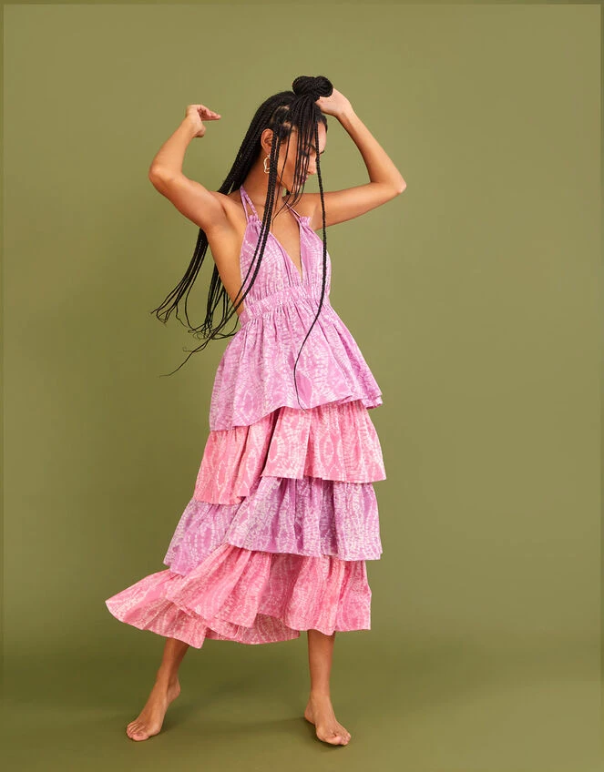 MONSOON Shibori Dye Print Tiered Dress Purple 3 MONSOON Shibori Dye Print Tiered Dress Purple