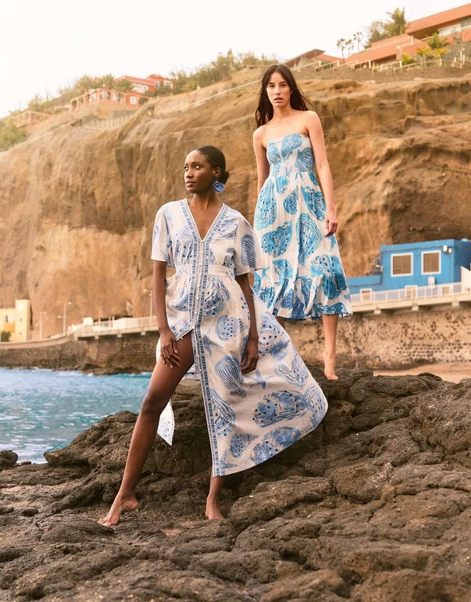 MONSOON Shell Print Maxi Kaftan Dress In Linen Blend Ivory 3 MONSOON Shell Print Maxi Kaftan Dress In Linen Blend Ivory